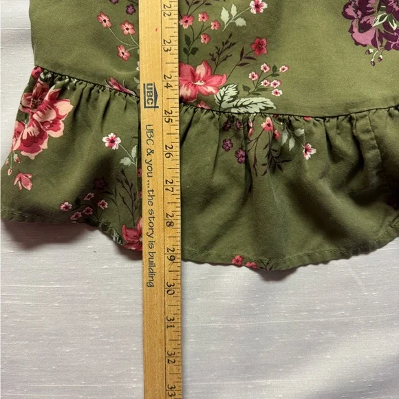 Terra & Sky Olive Green Floral Ruffle Blouse - Picture 4 of 5